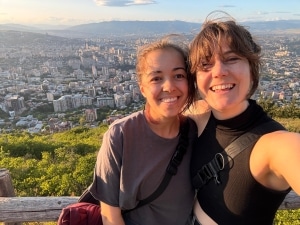 Alex, pictured left, left friend Meagan Neal in Tbilisi