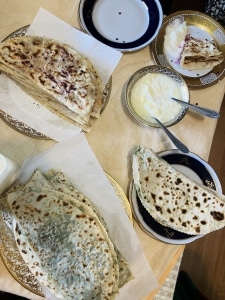 SRAS students making Azerbaijani qutab flatbreads