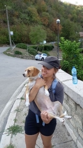 With a street puppy in Bulgaria