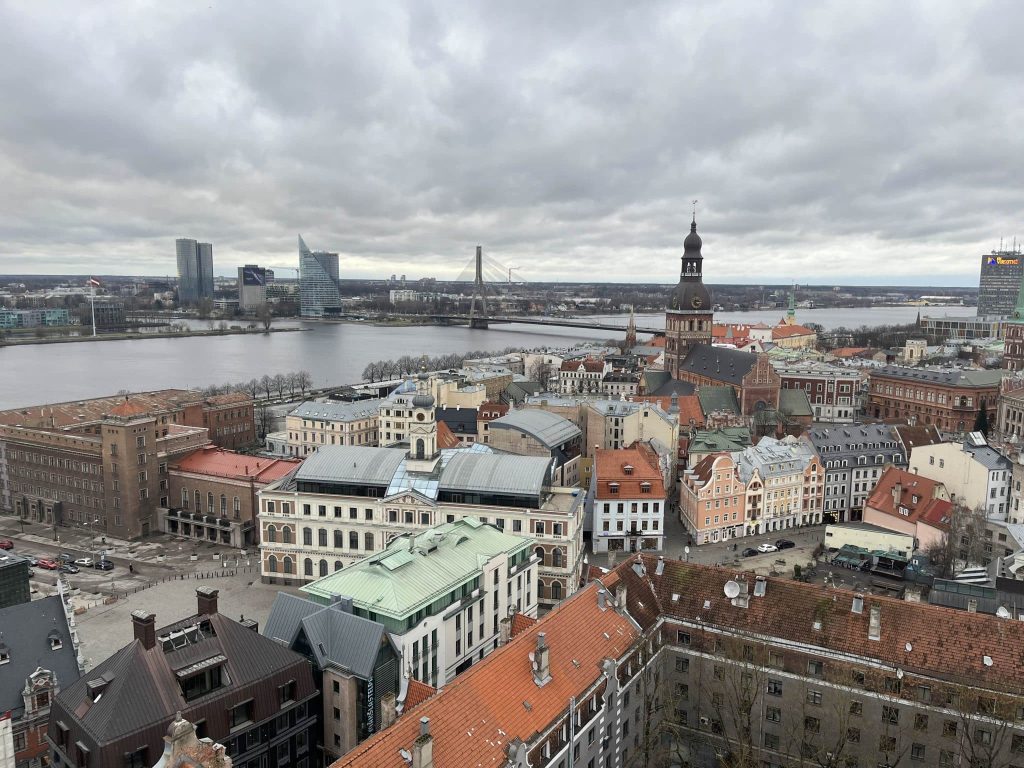 The view of Riga from the top of St Peter's Church on a winter day.
