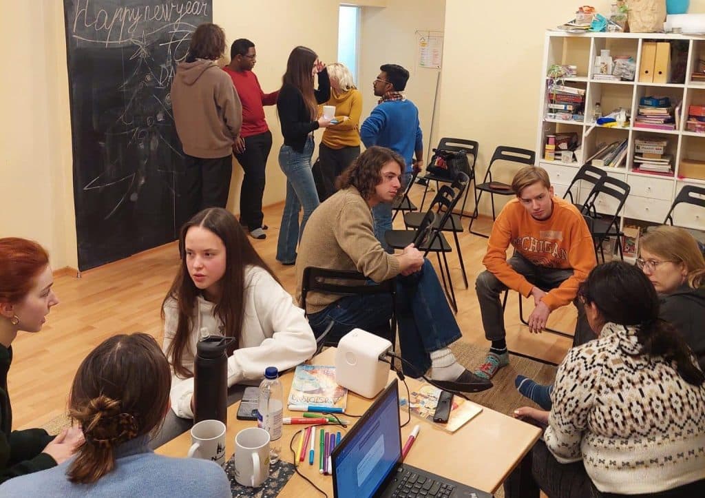 This picture was taken at the cultural night hosted by SRAS and a nonprofit in Riga. After a short presentation, students mingled and talked about life in their cultures.