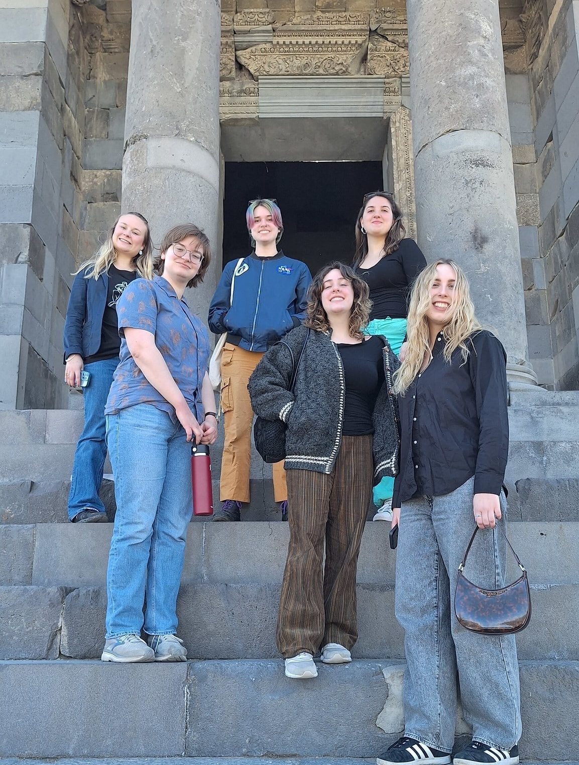 Students at the ancient Garni Temple in Armenia.