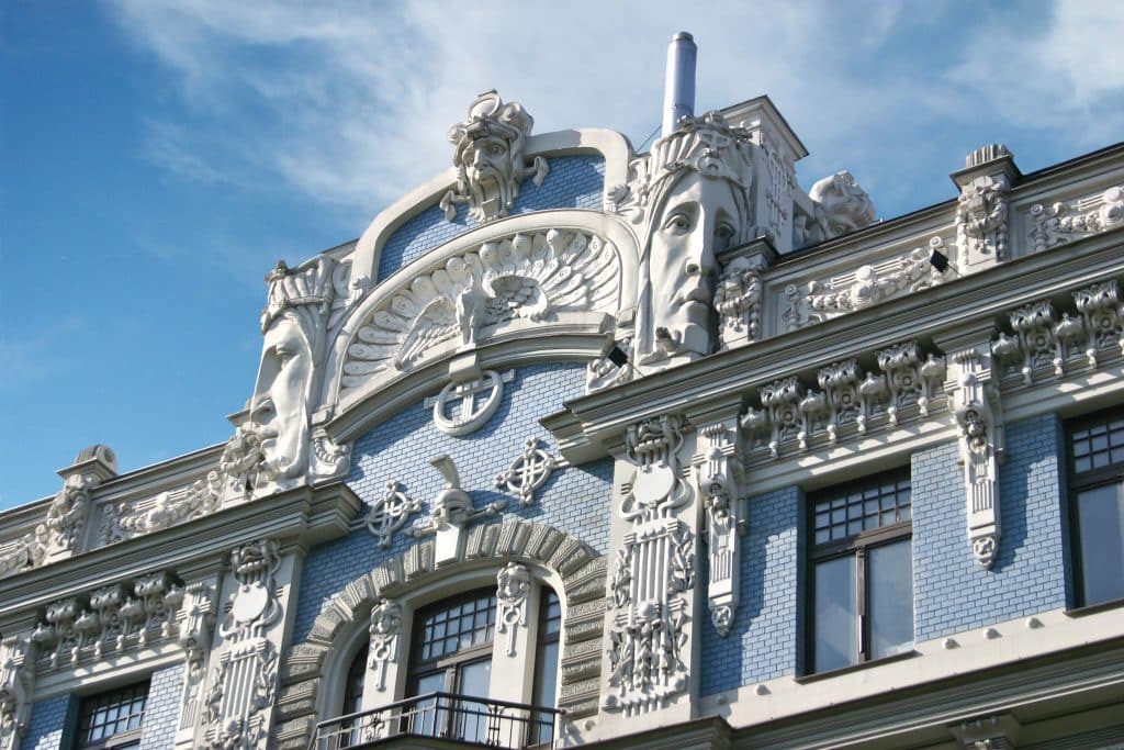 A classic example of Art Nouveau architecture found in Riga, Latvia.