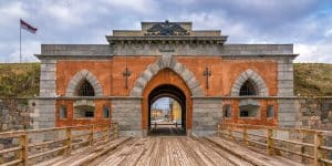 Emperor gates and wooden bridge in Daugavpils fortress, Latvia.