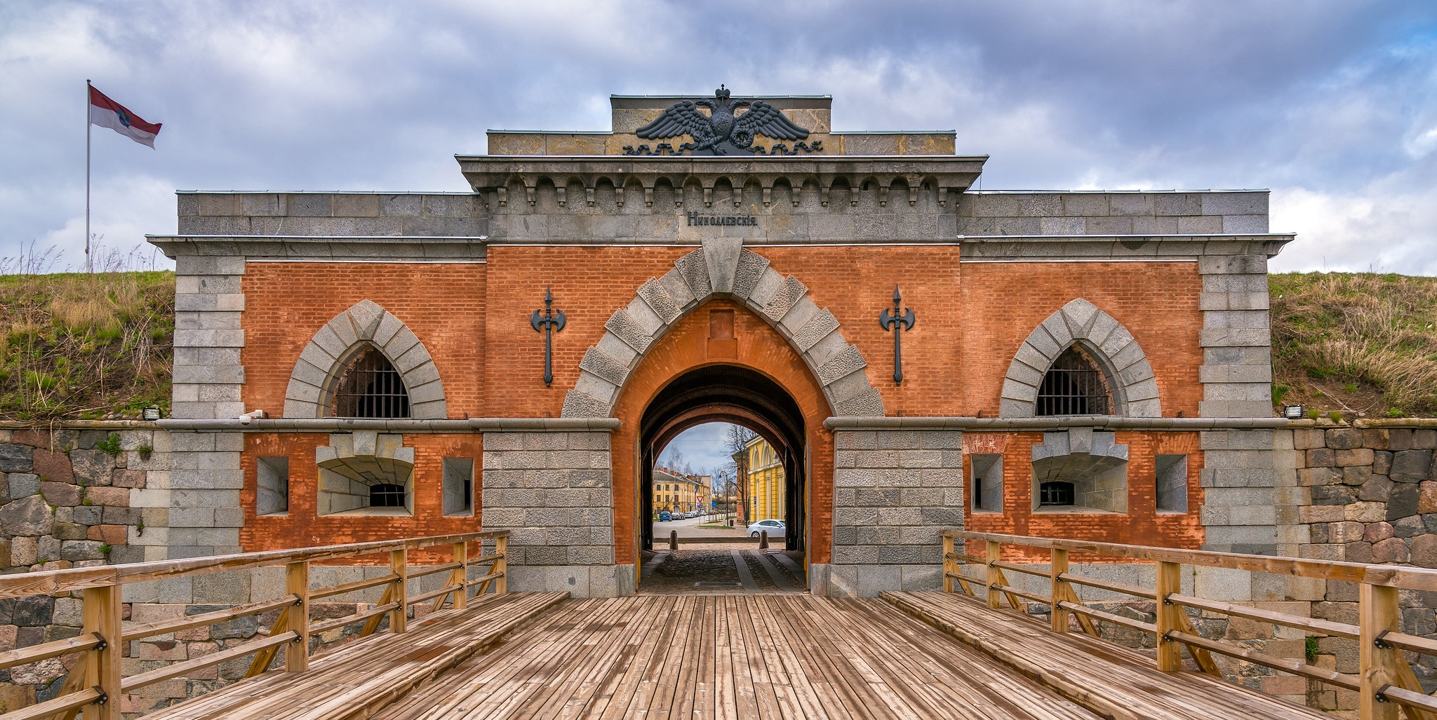 Emperor gates and wooden bridge in Daugavpils fortress, Latvia.