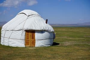 A yurt stands at song kul.