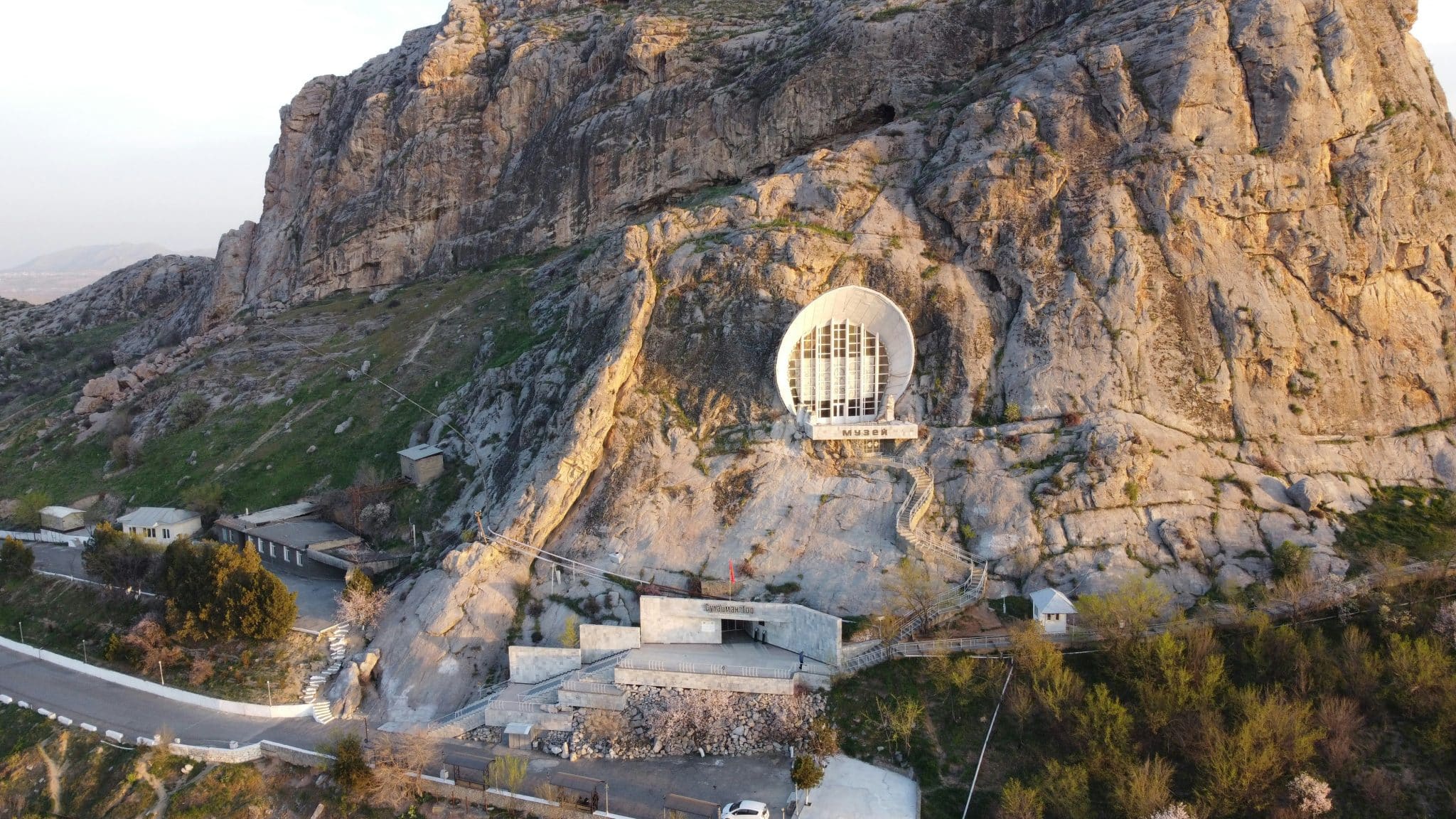 Sulaiman Mountain Museum (also known as the National Historical and Archaeological Museum Complex Sulayman) is a famous, one-of-a-kind Soviet brutalist museum carved directly into the side of the sacred Sulaiman-Too Mountain in the center of Osh, Kyrgyzstan.