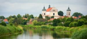 Holy Trinity church viewed from the Narew river. Podlasie, Poland