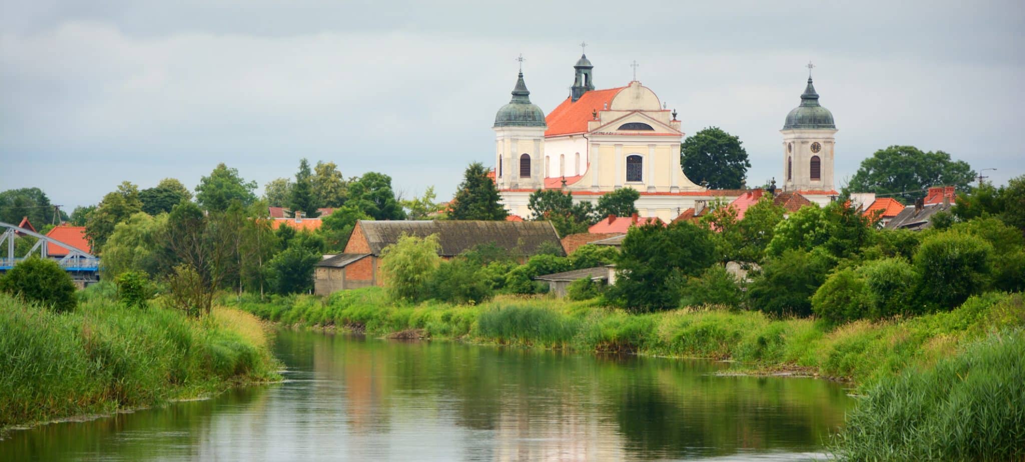 Holy Trinity church viewed from the Narew river. Podlasie, Poland