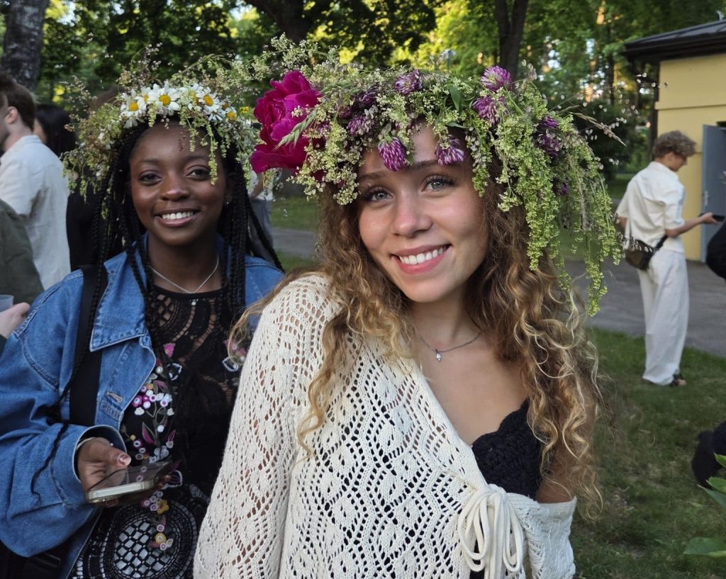 Students attend the ancient Ligo festival in Latvia.
