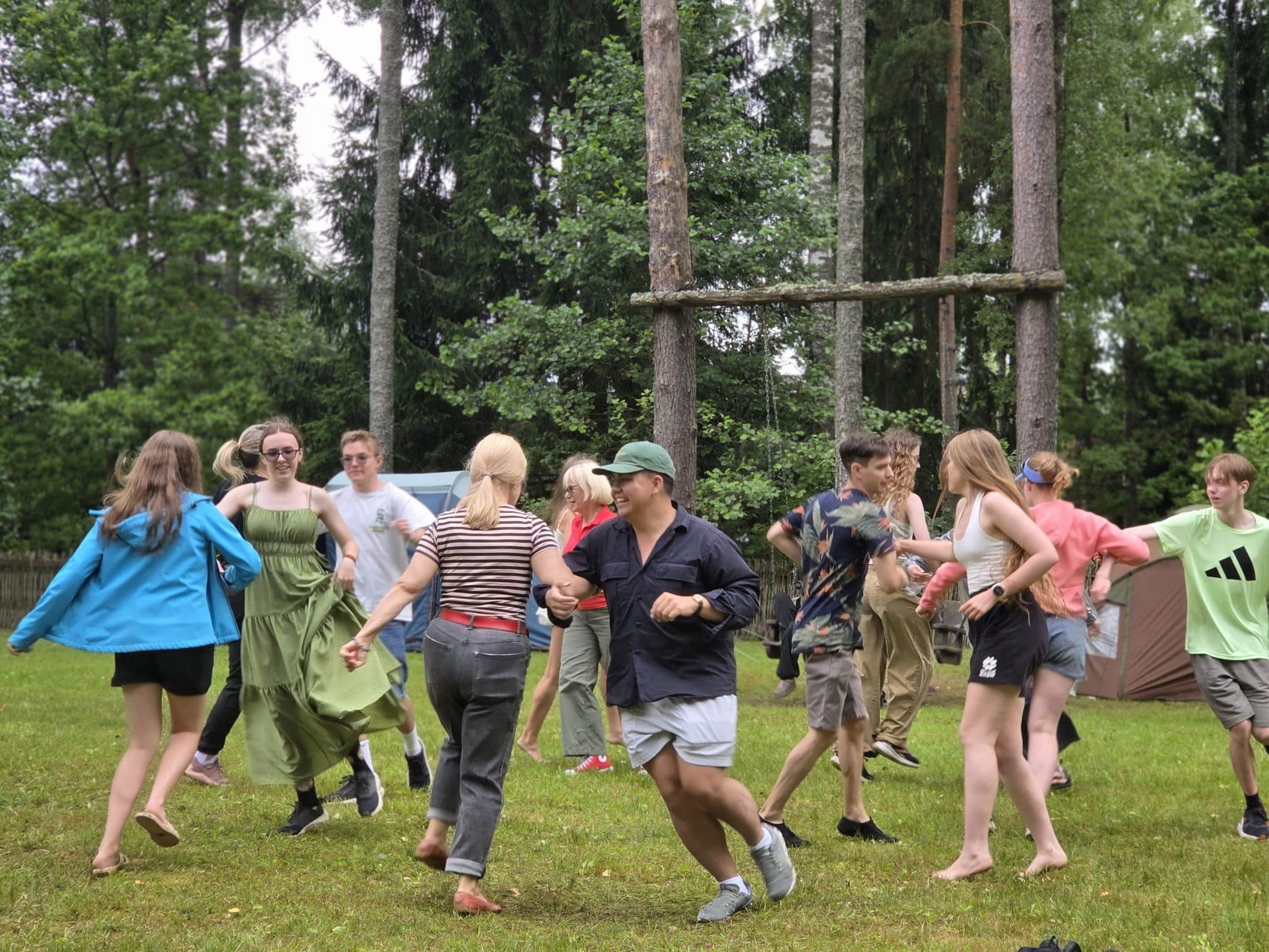 Students dancing in Latvia.