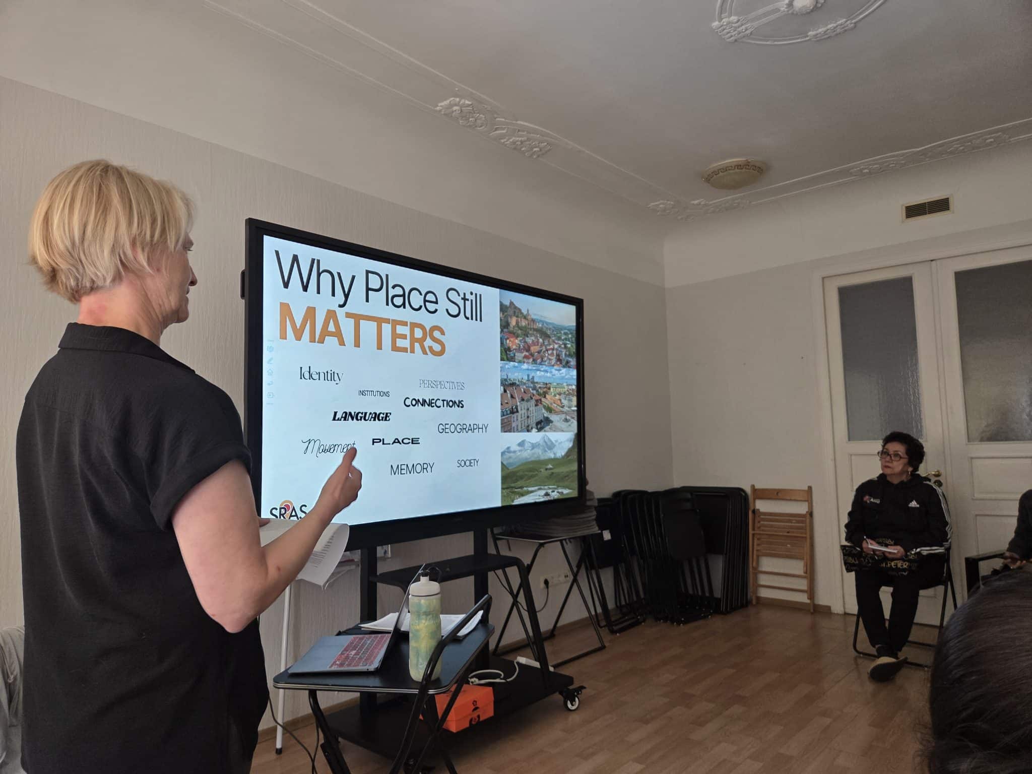 SRAS director Renee Stillings presents on the Eurasian Corridor at a faculty site visit to Riga.