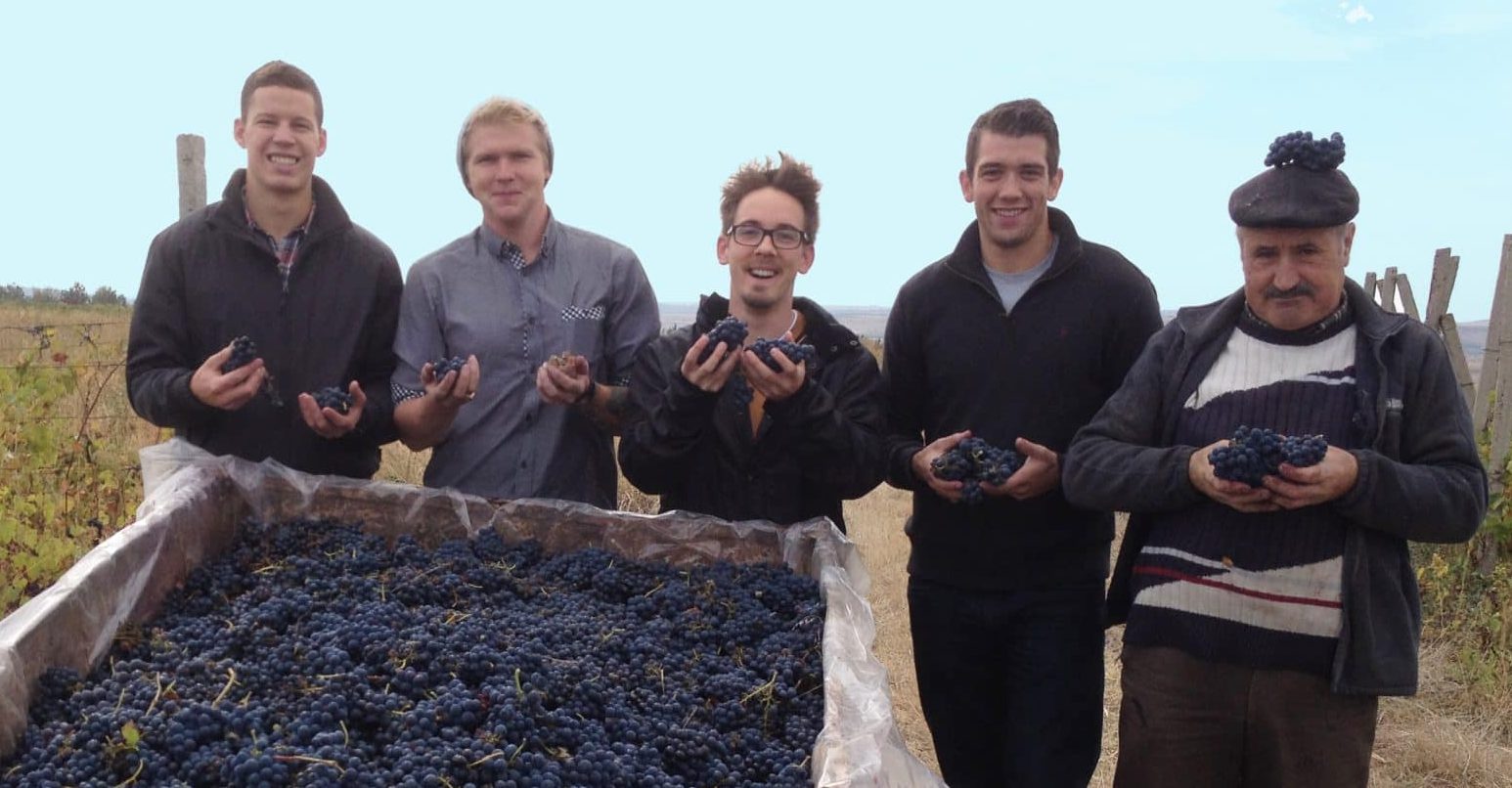 Students at a vinyard in Moldova.